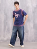 Spray Washed Effect Graphic Printed Oversized Fit T-shirt | Blue