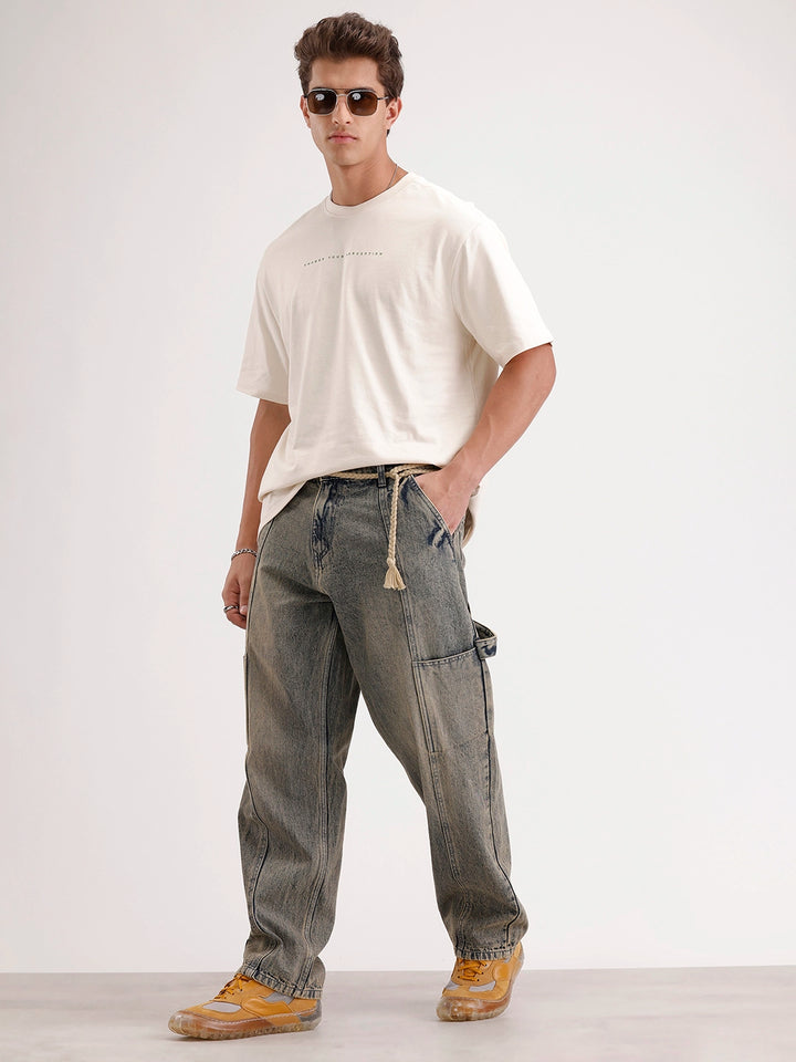 Oversized Fit Back Printed T-Shirt | Beige