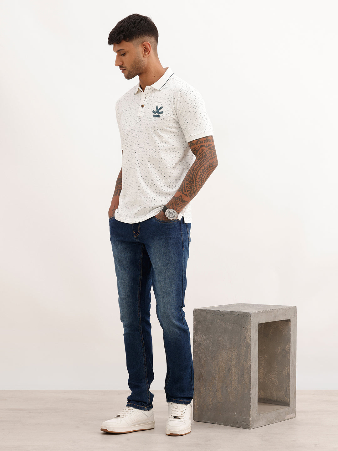 Slim Fit AOP Polo T-Shirt | Off White