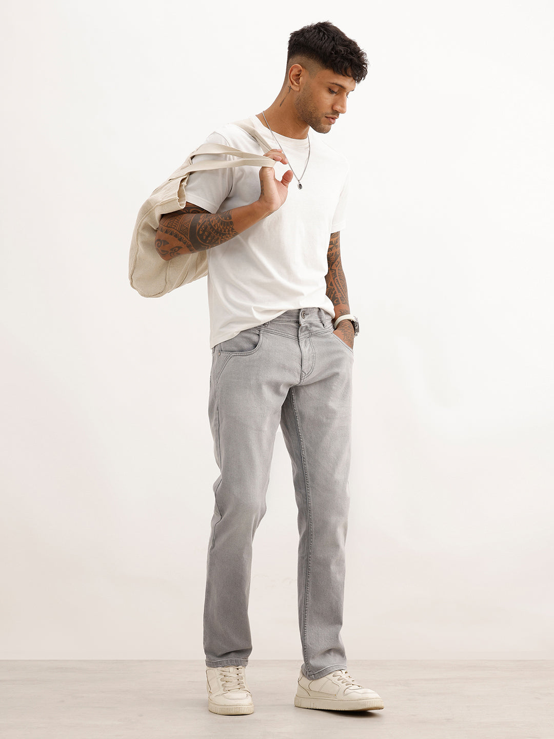 Heavy Faded Straight Fit Denim Jeans | Grey