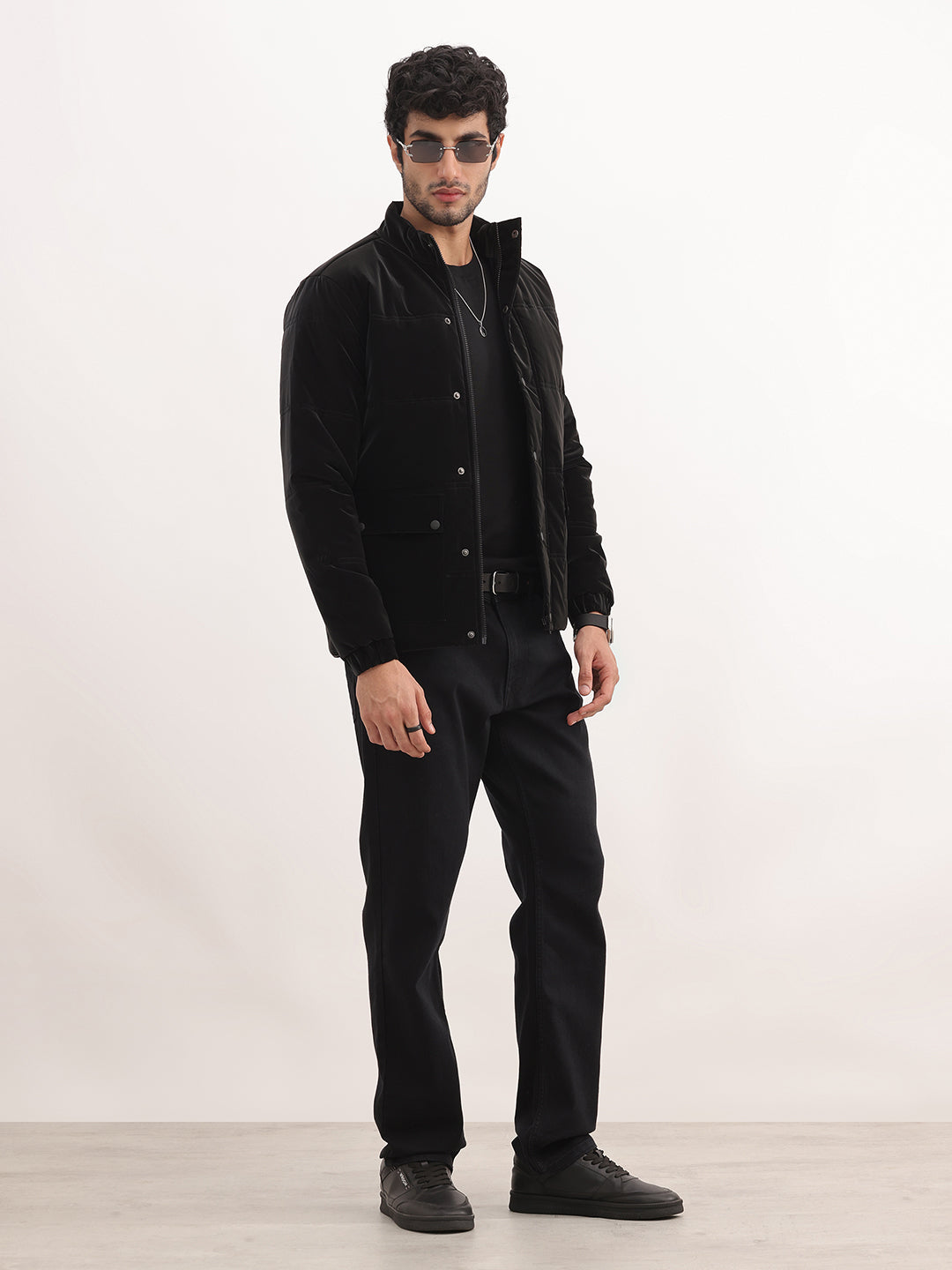 Solid Regular Fit Puffer Jacket | Black