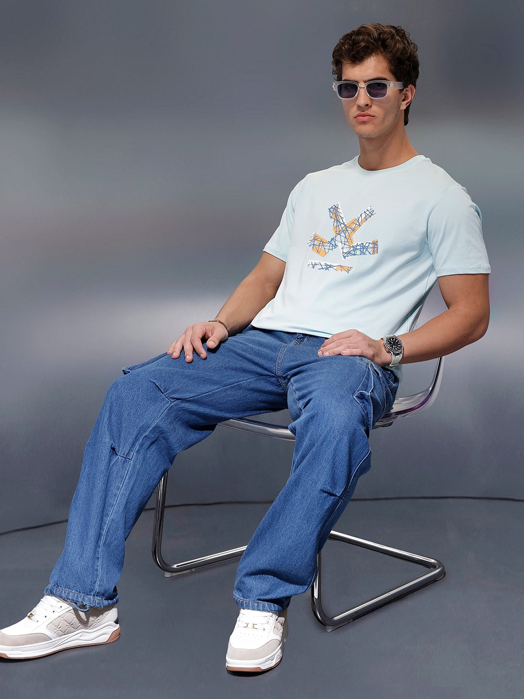 Classic Placement Printed T-Shirt   |  Light Blue