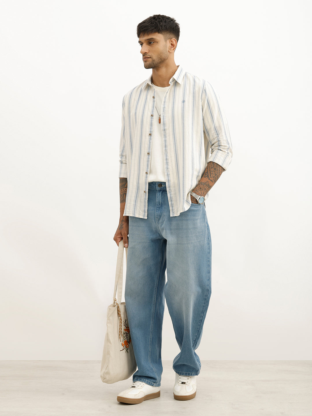 Classic Slim Fit Striped Shirt | Off White