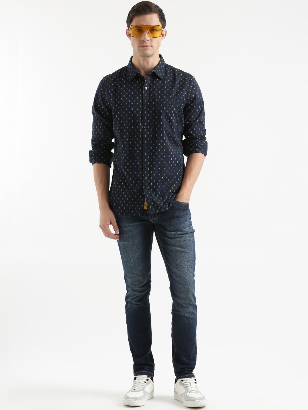 AOP Classic Navy Blue Cotton Shirt