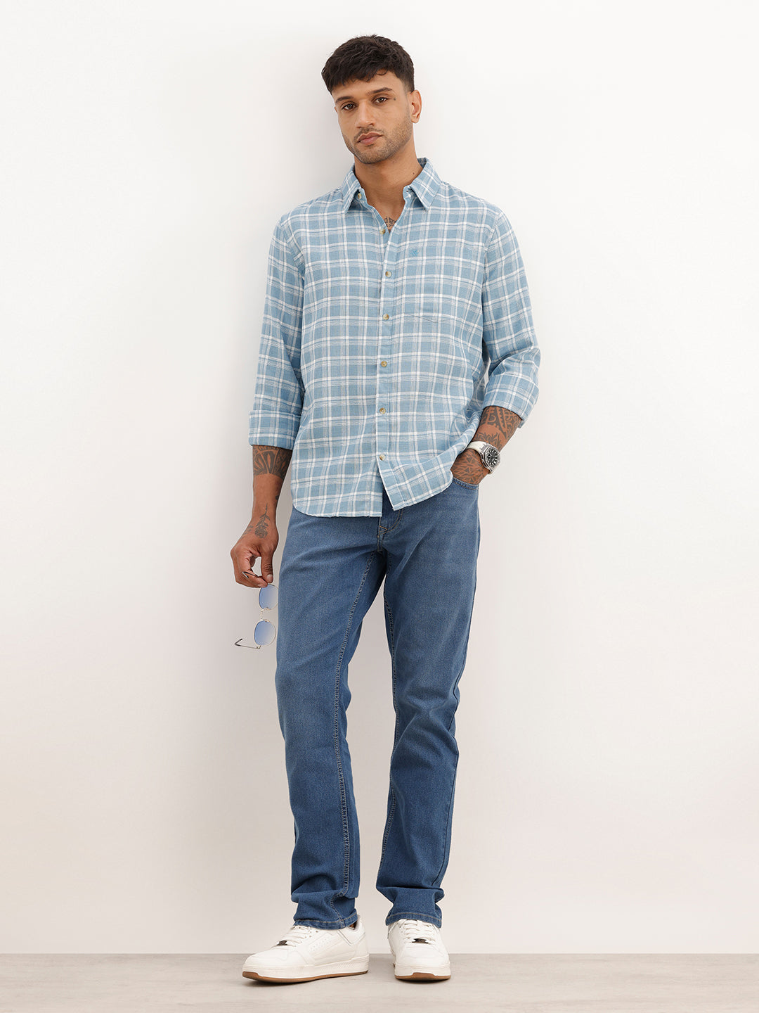 Regular Fit Checkered Full Sleeve Shirt | Light Blue | WWSH9161F