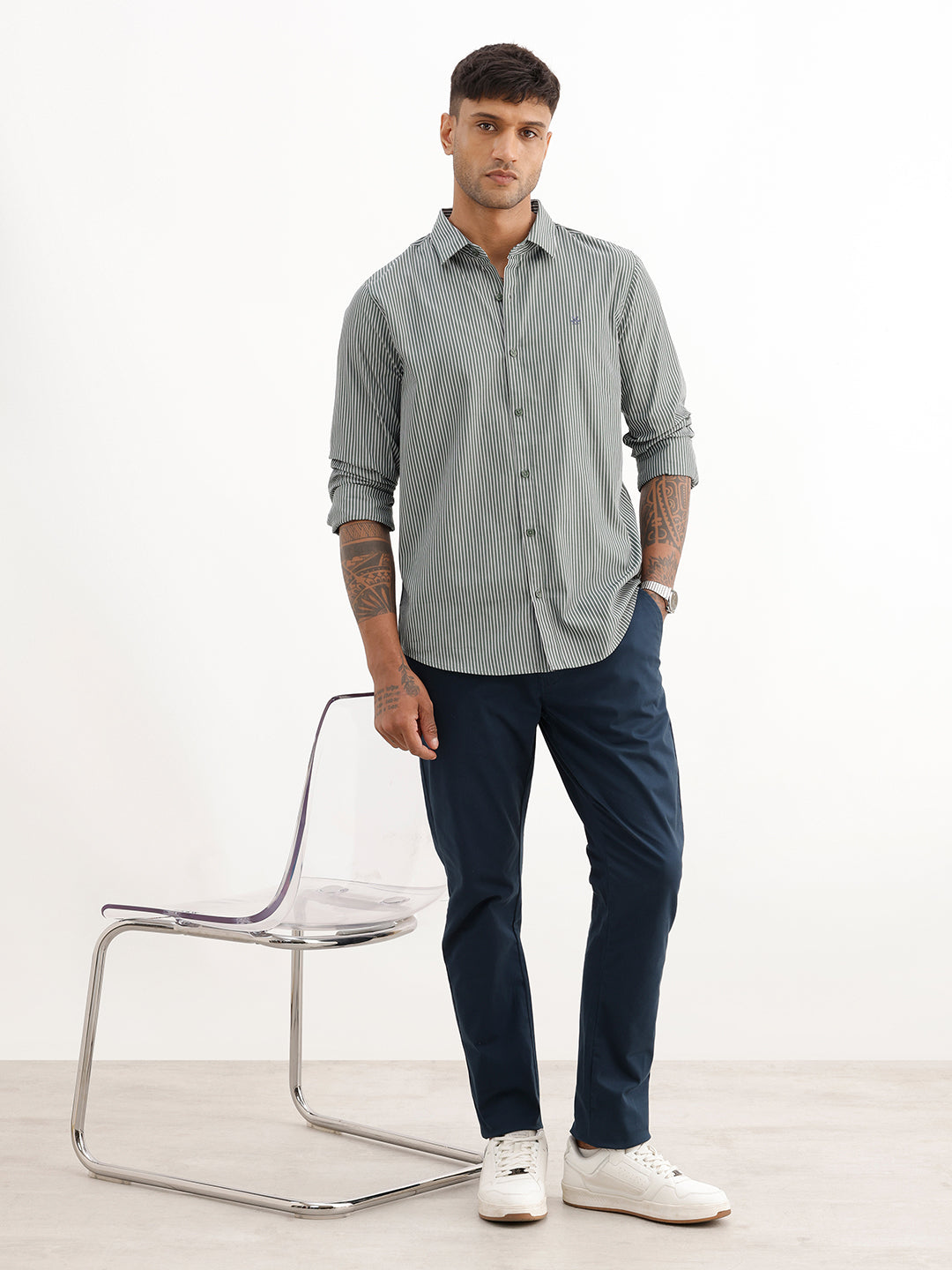 Classic Striped Full Sleeve Shirt | Green