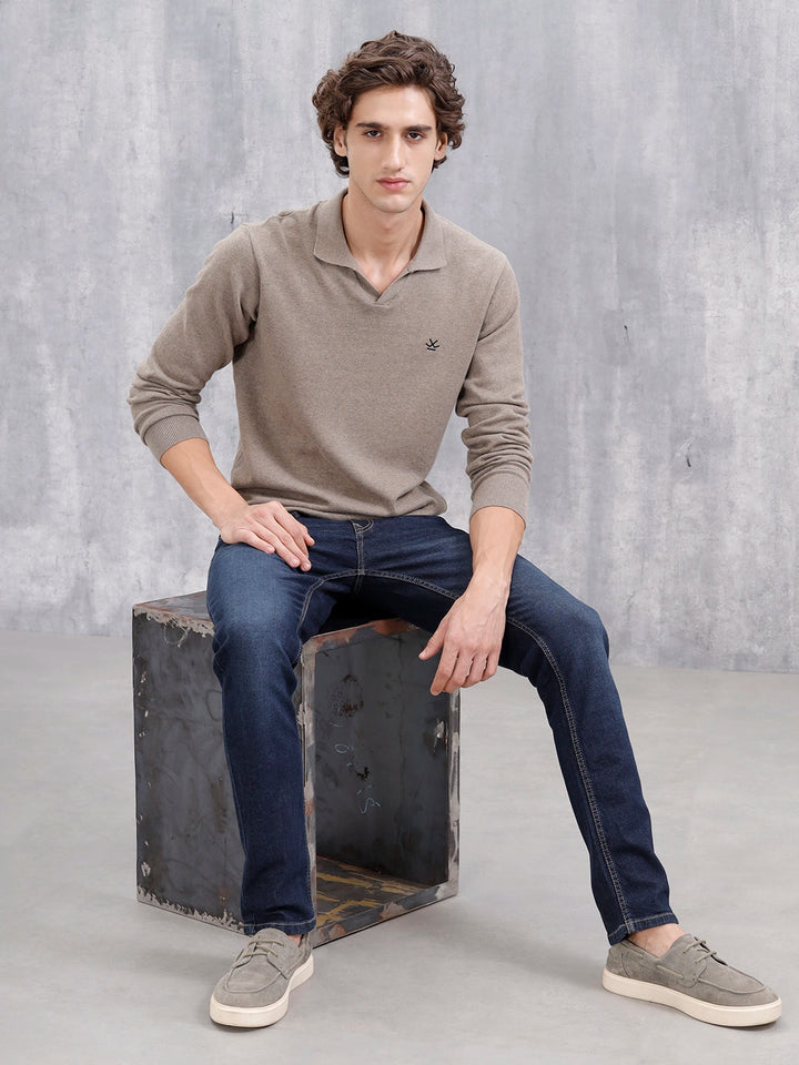 Men Casual Slim Tapered Fit Jeans | Med Stone