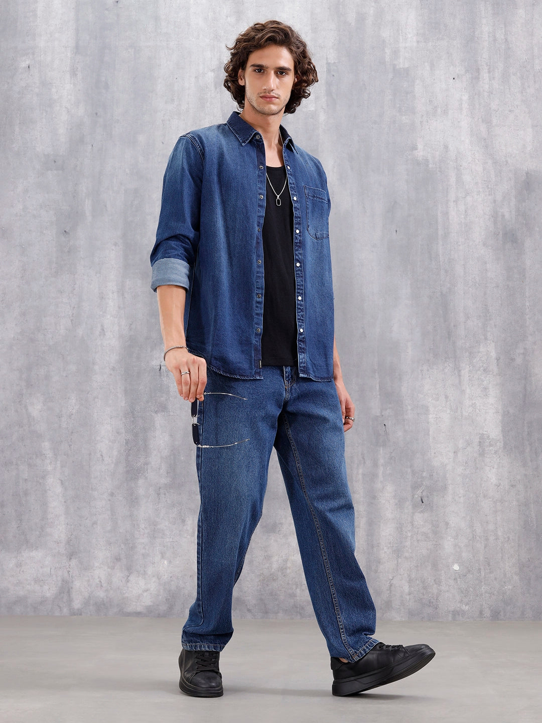Denim Slim Fit Shirt In Medium Stone Wash | Dark Stone