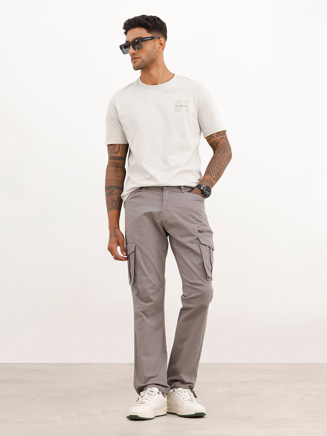Solid Straight Fit Cargo Trouser | Grey