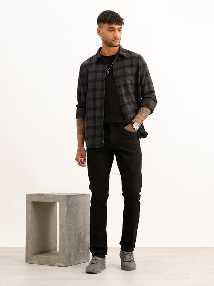 Slim Fit Solid Denim Jeans | Black