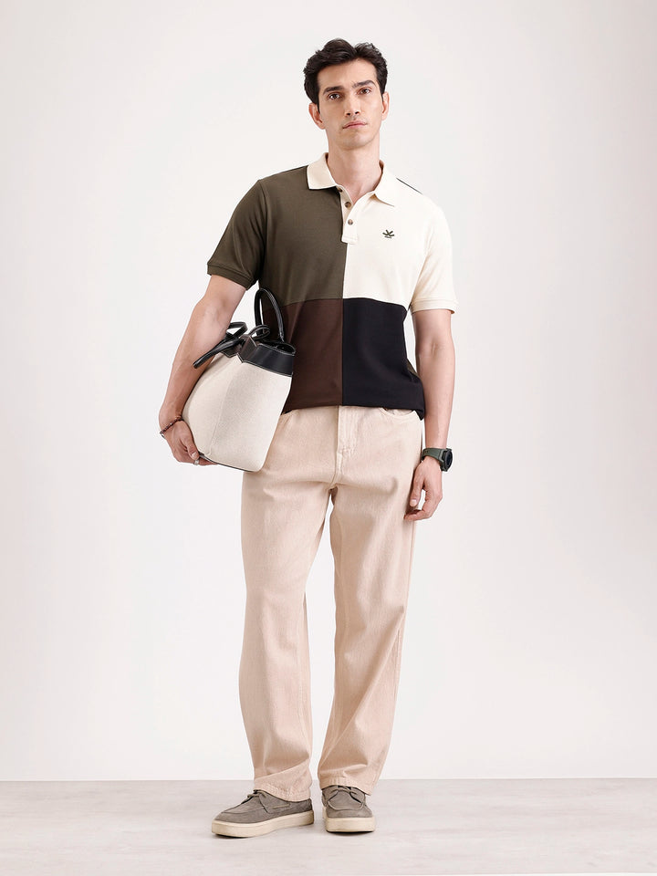 Cut & Sew Polo T-Shirt   |  Olive