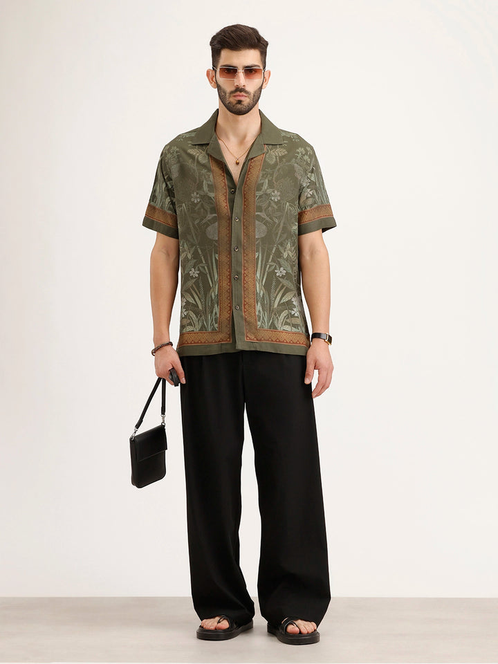 Slim Fit Resort Collar Shirt |Olive