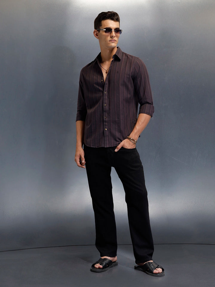 Men's casual striped pattern shirt | Purple