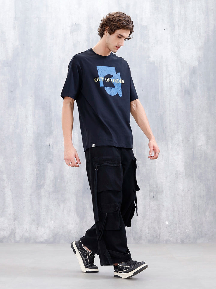 Wrogn Distressed Effect Printed Graphic Tee For Men's | Black