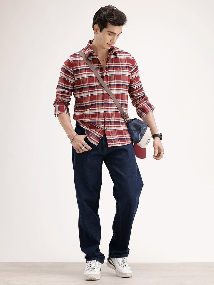 Slim Fit Checkered Shirt | Maroon