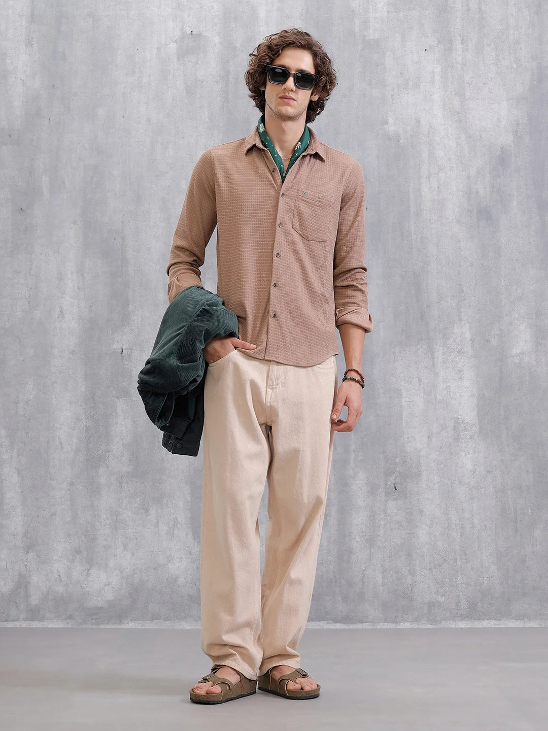 Textured Regular Fit Shirt  | Khaki