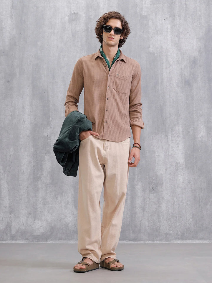 Textured Regular Fit Shirt  | Khaki