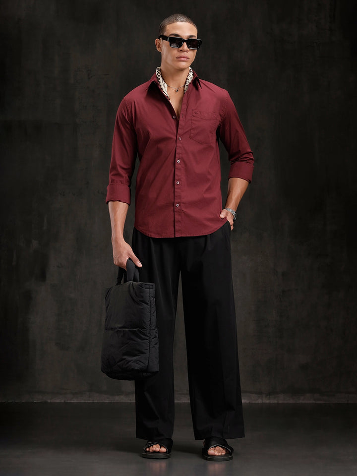 Seersucker Texture Slim Fit Shirt | Maroon