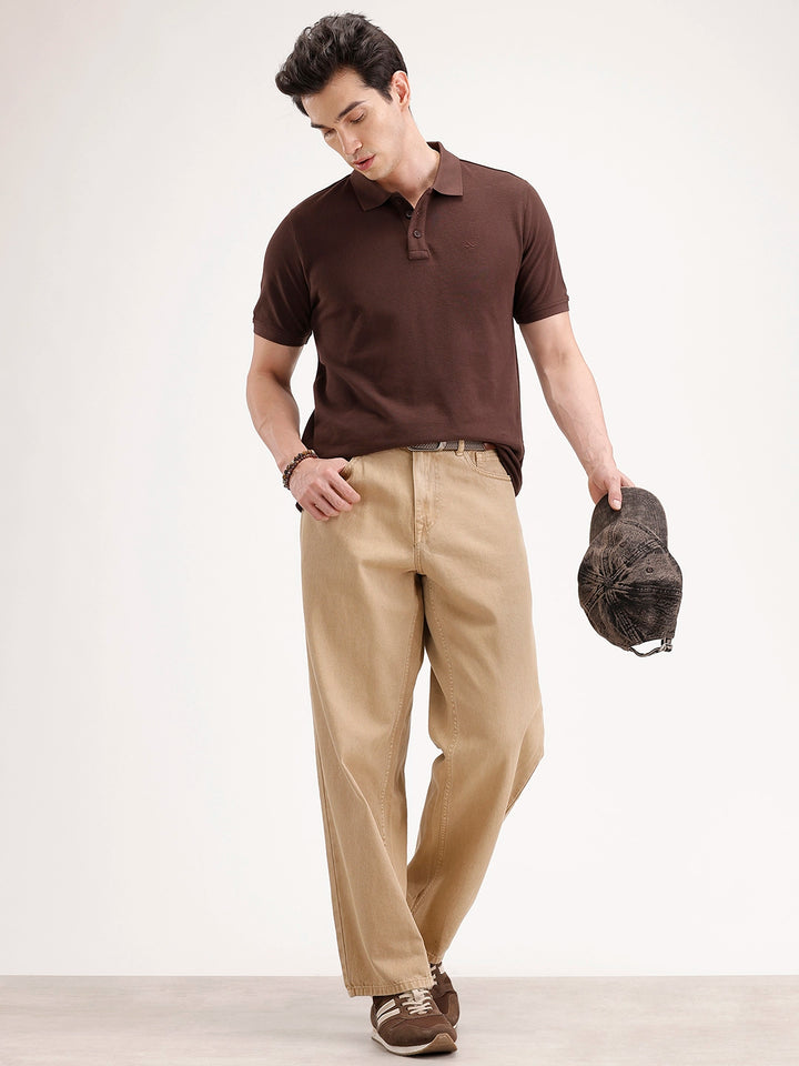 Solid Slim Fit Polo T-Shirt | Brown