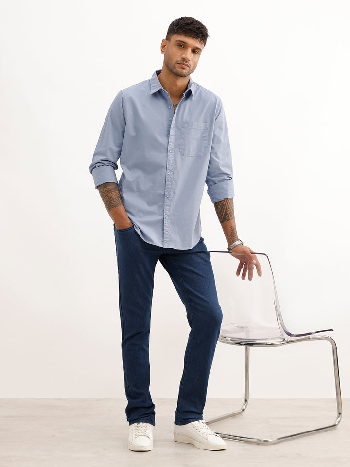 Solid Slim Fit Full Sleeve Shirt | Light Blue