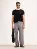 Loose Fit Linen Blend Striped Trouser | Grey