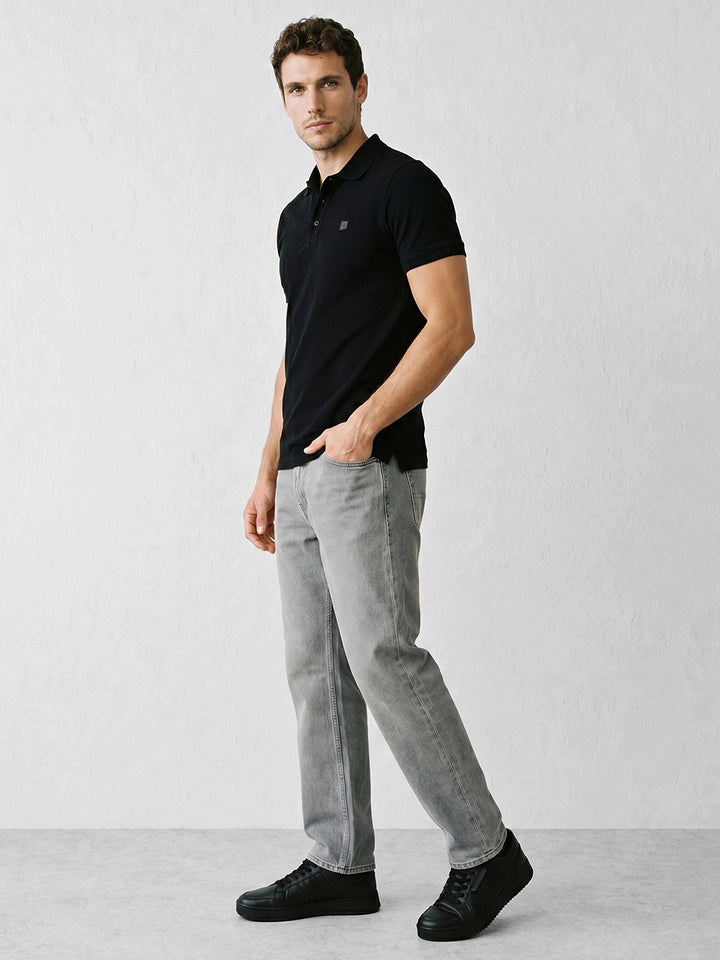 Solid Slim Fit Polo T-Shirt | Black