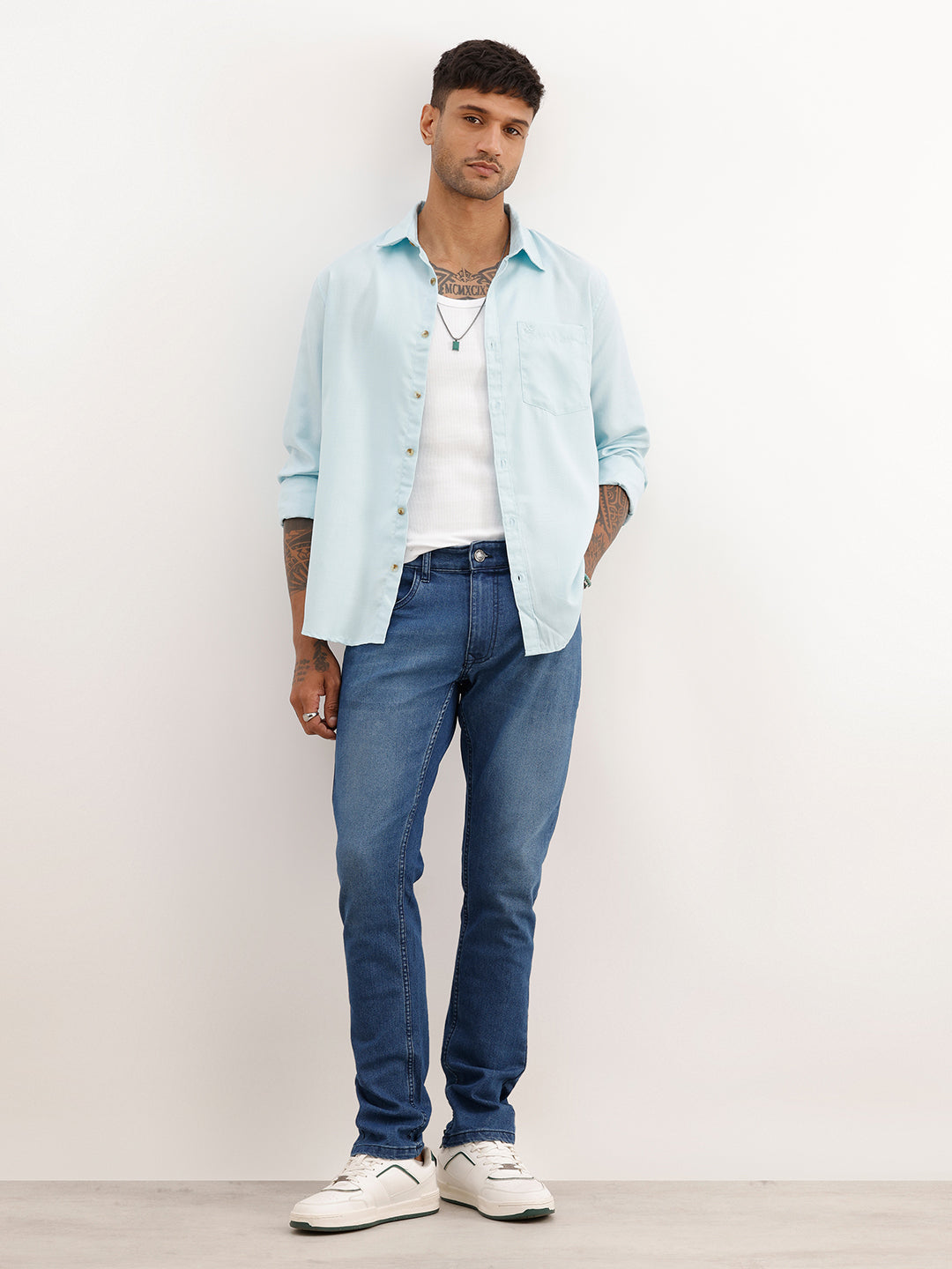 Solid Regular Fit Full Sleeve Shirt | Light Green
