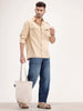 Solid Oversized Double Pocket Shirt | Beige