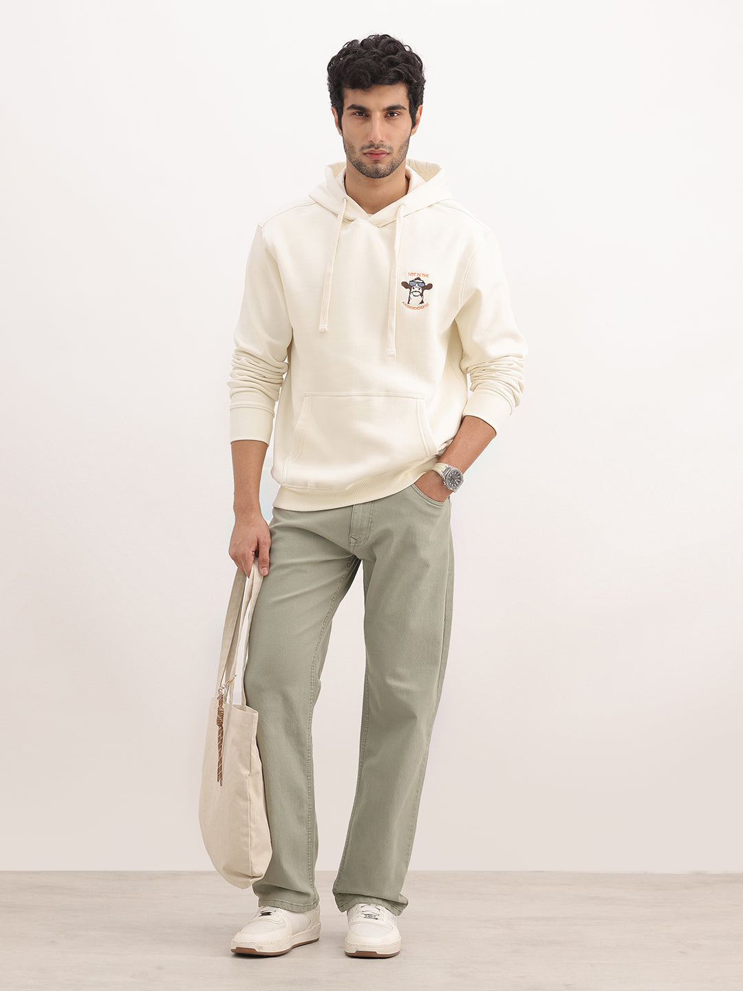 Comfort Fit Embroidered Patch Hooded Sweatshirt | Off White
