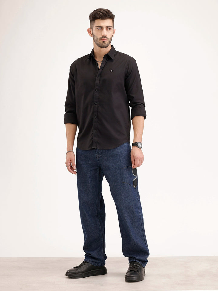Solid Slim Fit 100% Cotton Shirt | Black