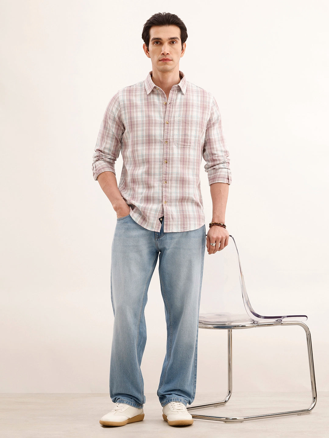 Regular Fit Checkered Shirt | Grey