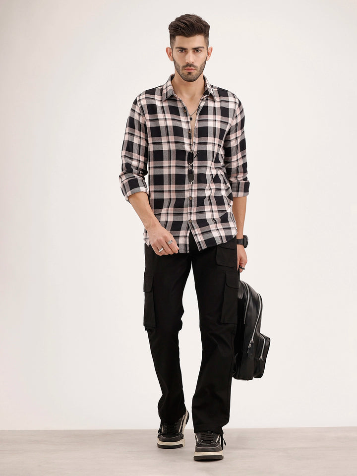 Regular Fit Checkered Shirt | Black
