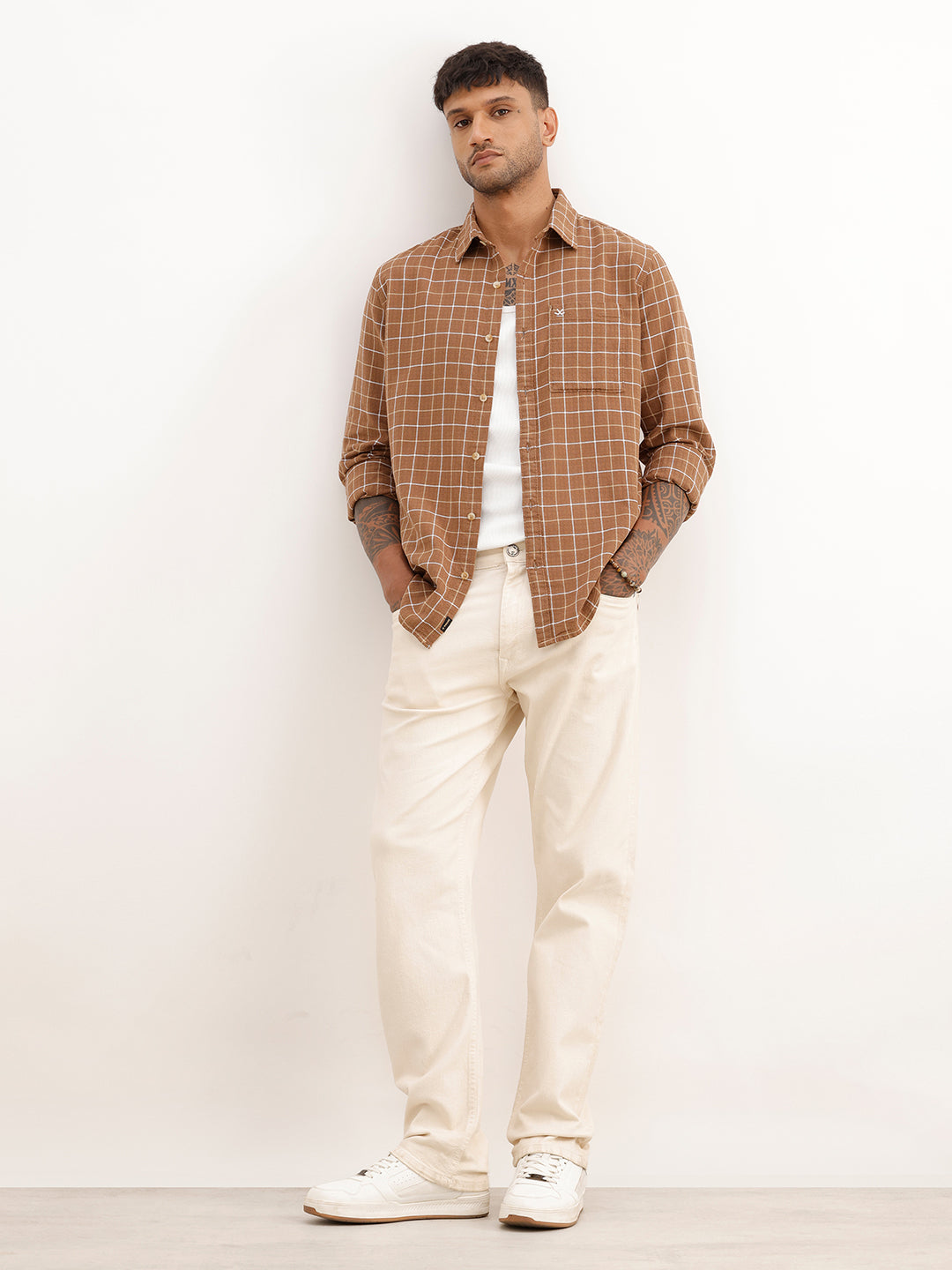 Checkered Slim Fit Full Sleeve Shirt | Brown | WSH02FSSL7019W