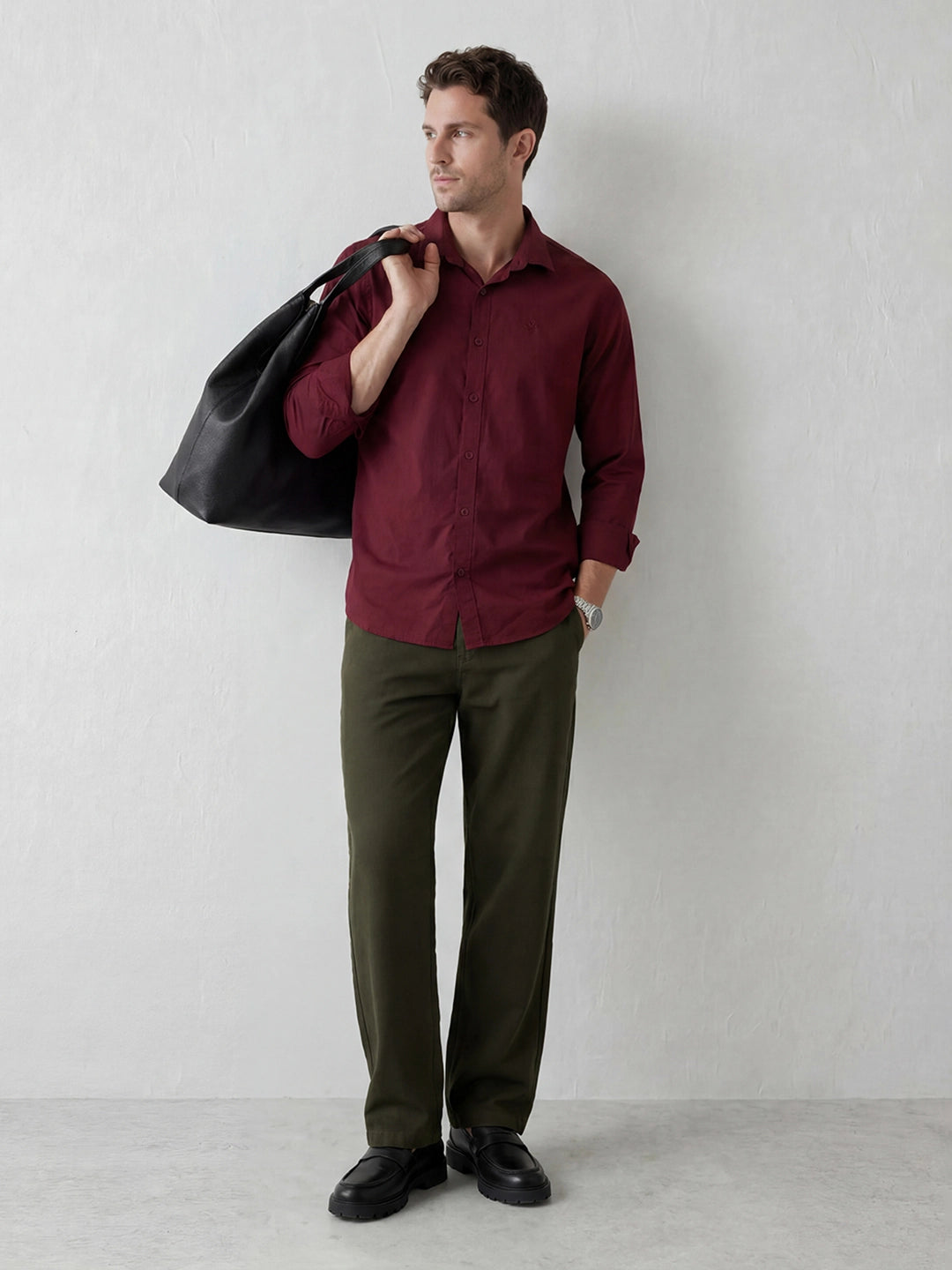 Solid Slim Fit Full Sleeve Shirt | Maroon