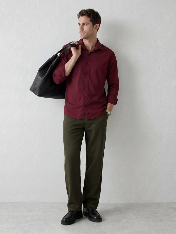 Solid Slim Fit Full Sleeve Shirt | Maroon