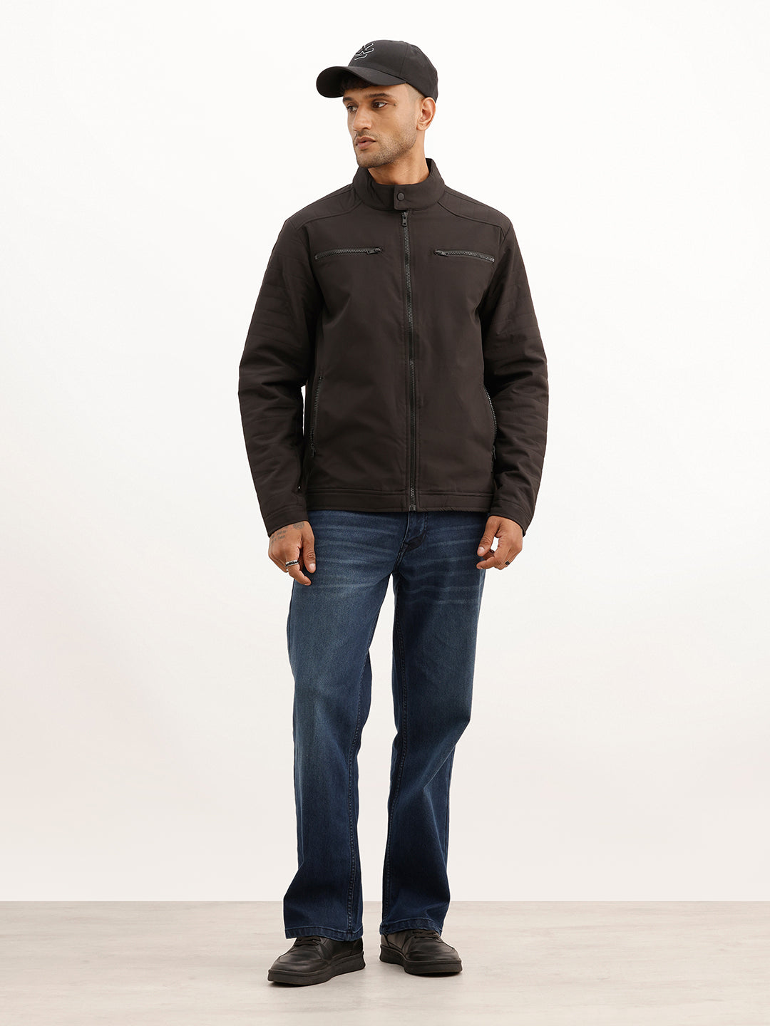 Solid Regular Fit Jacket | Black