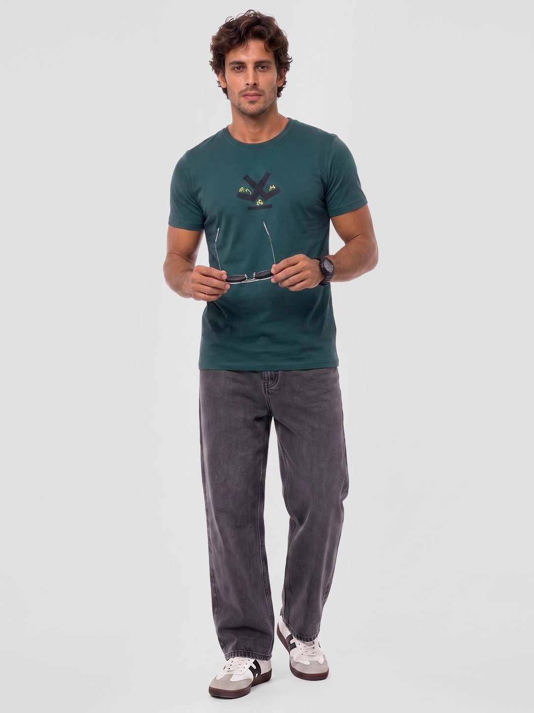 Slim Fit Placement Printed T-Shirt | Dark Green