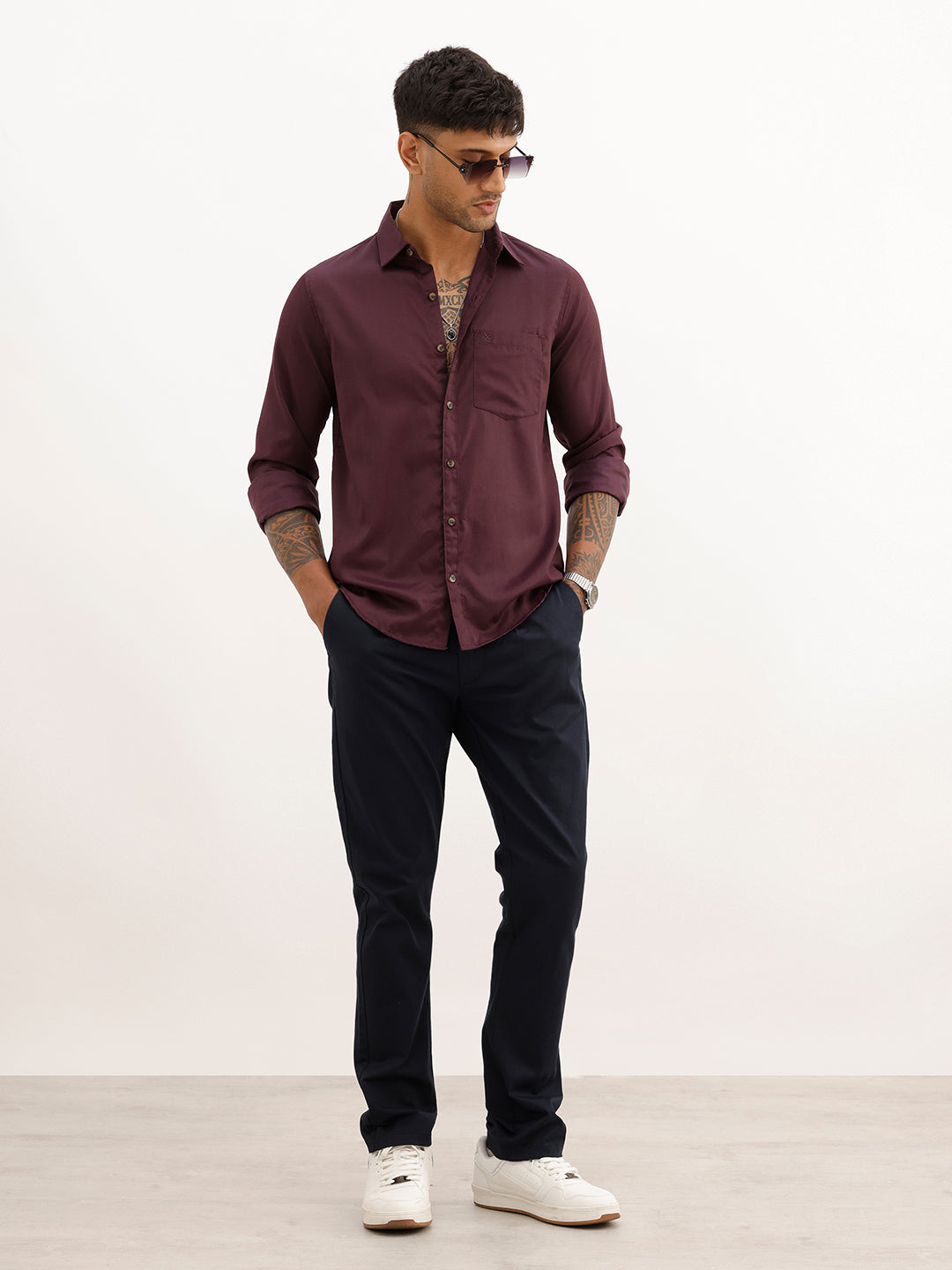 Regular Fit Textured Full Sleeve Shirt | Wine | WWSH9186F