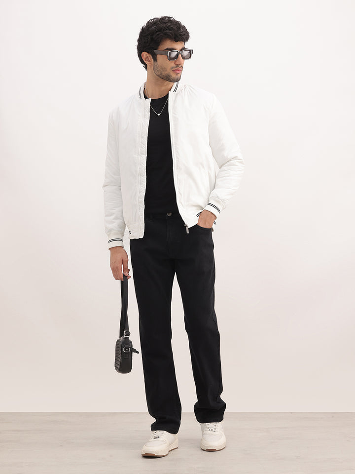 Classic Slim Fit Tipping Collar Bomber Jacket | White