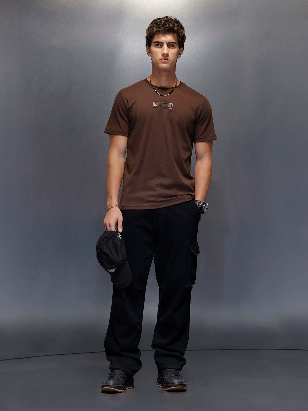 Men's Casual Slim Fit Wrogn Branded Tee  |  Brown