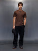 Men's Casual Slim Fit Wrogn Branded Tee  |  Brown
