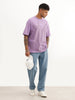 Oversized Placement Printed Raw Edge T-Shirt | Purple
