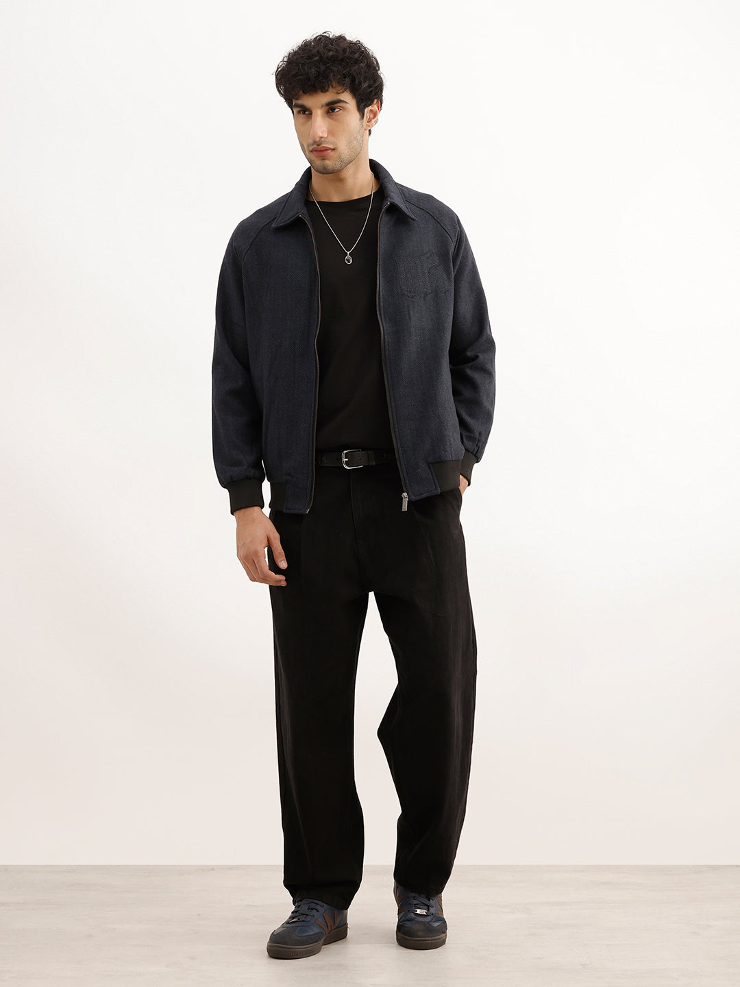 Classic Regular Fit Herringbone Brushed Jacket | Navy Blue