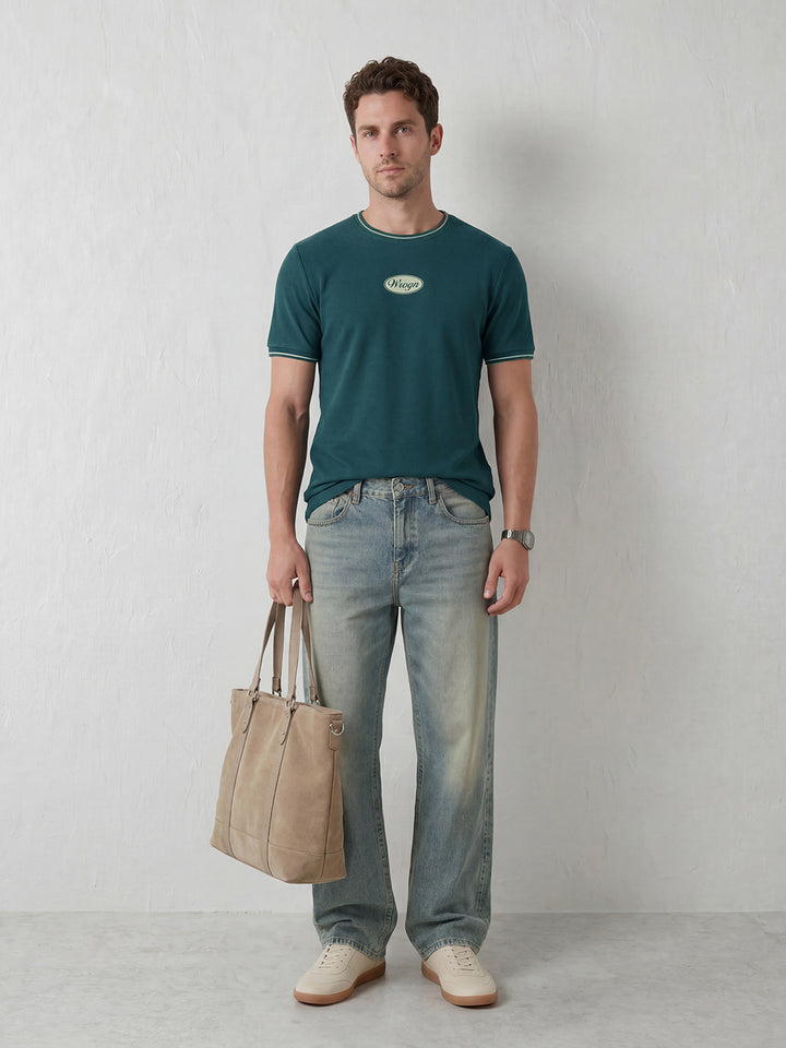 Men’s Retro Popcorn Textured Slim Fit T-Shirt | Dark Blue