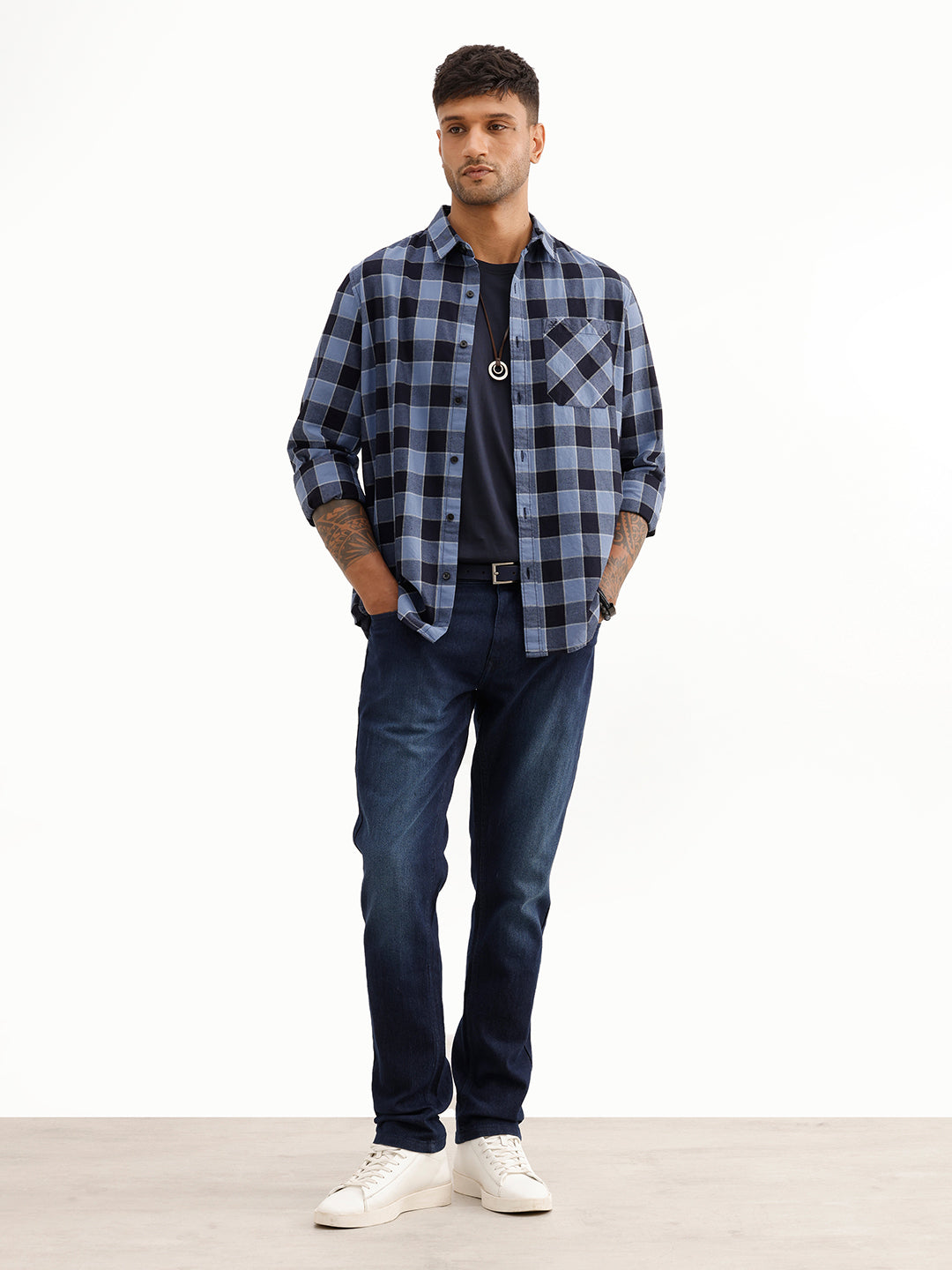 Regular Fit Full Sleeve Checkered Shirt | Blue