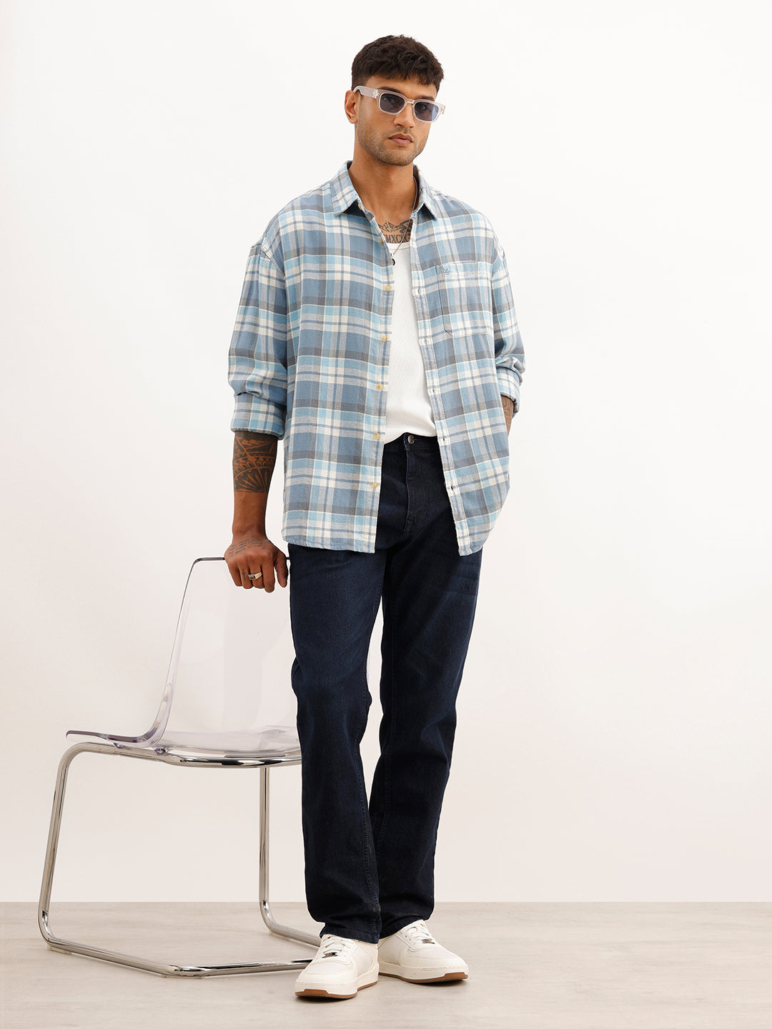 Oversized Checkered Full Sleeve Shirt | Blue