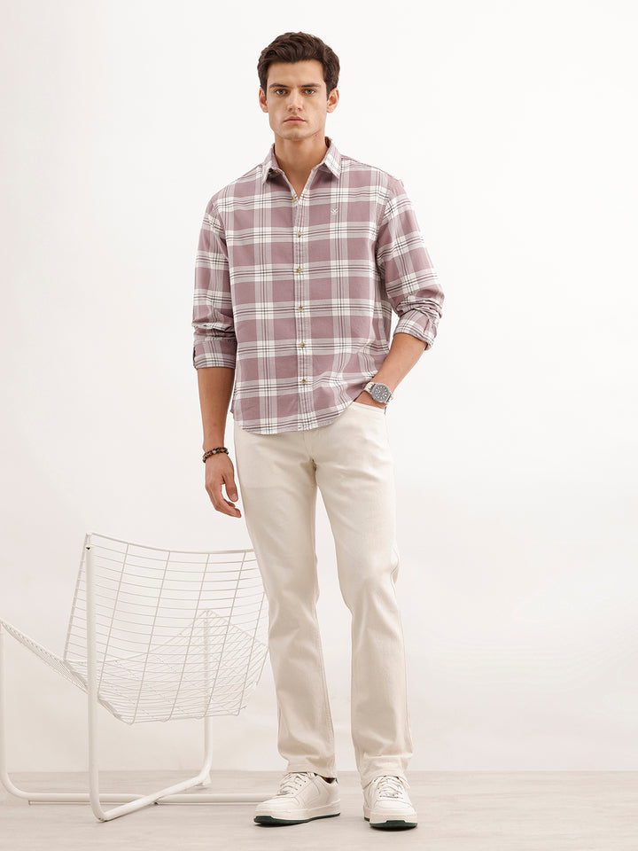 Comfort Fit Textured Shirt  | Pink