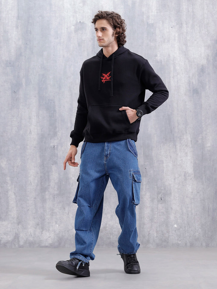 Graffiti Patch Oversized Brushed Fleece Hoodie | Black