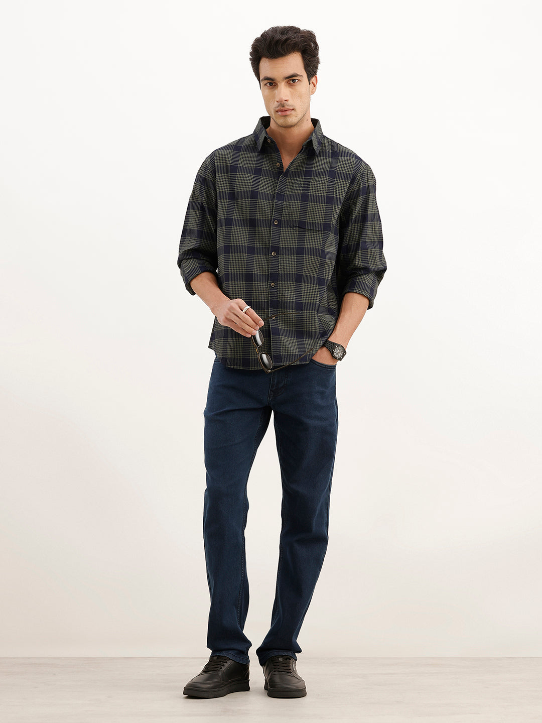 Comfort Fit Checkered Shirt | Olive