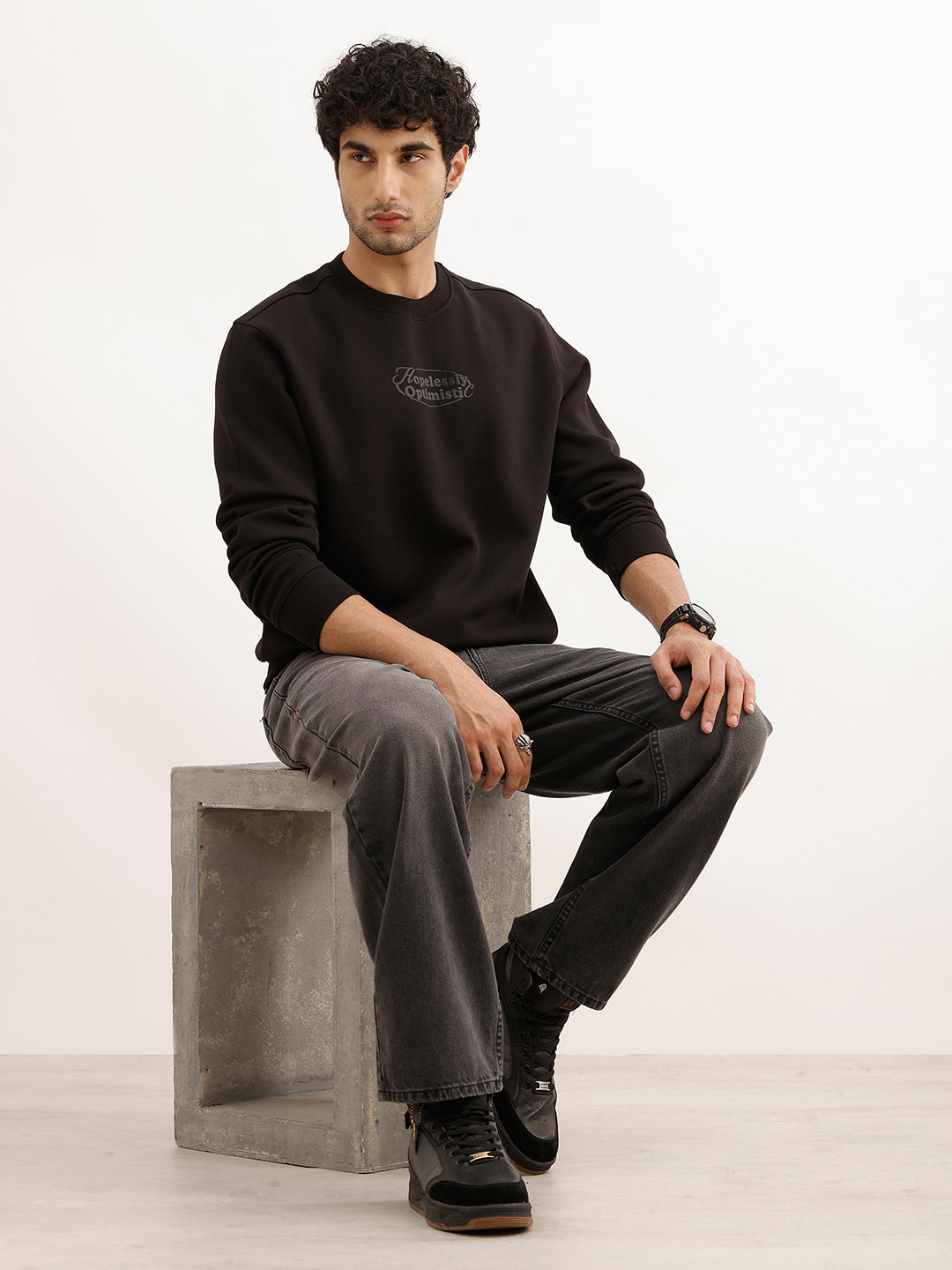 Classic Placement Printed Sweatshirt | Black